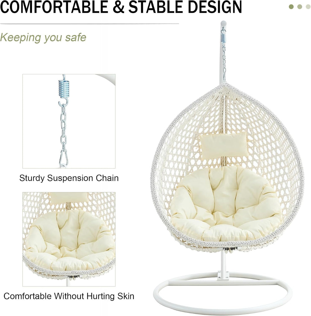 JUFU Egg Swing Chair with Stand, Hanging Egg Chair, White, Modern, Indoor/Out...