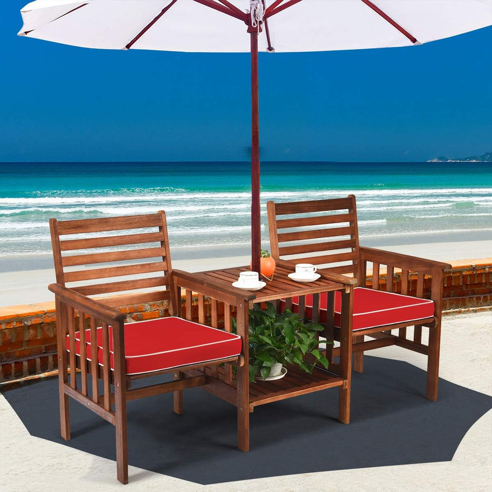 Tangkula Acacia Wood Loveseat, 3pcs Outdoor Table Chairs Set, Patio Conversat...