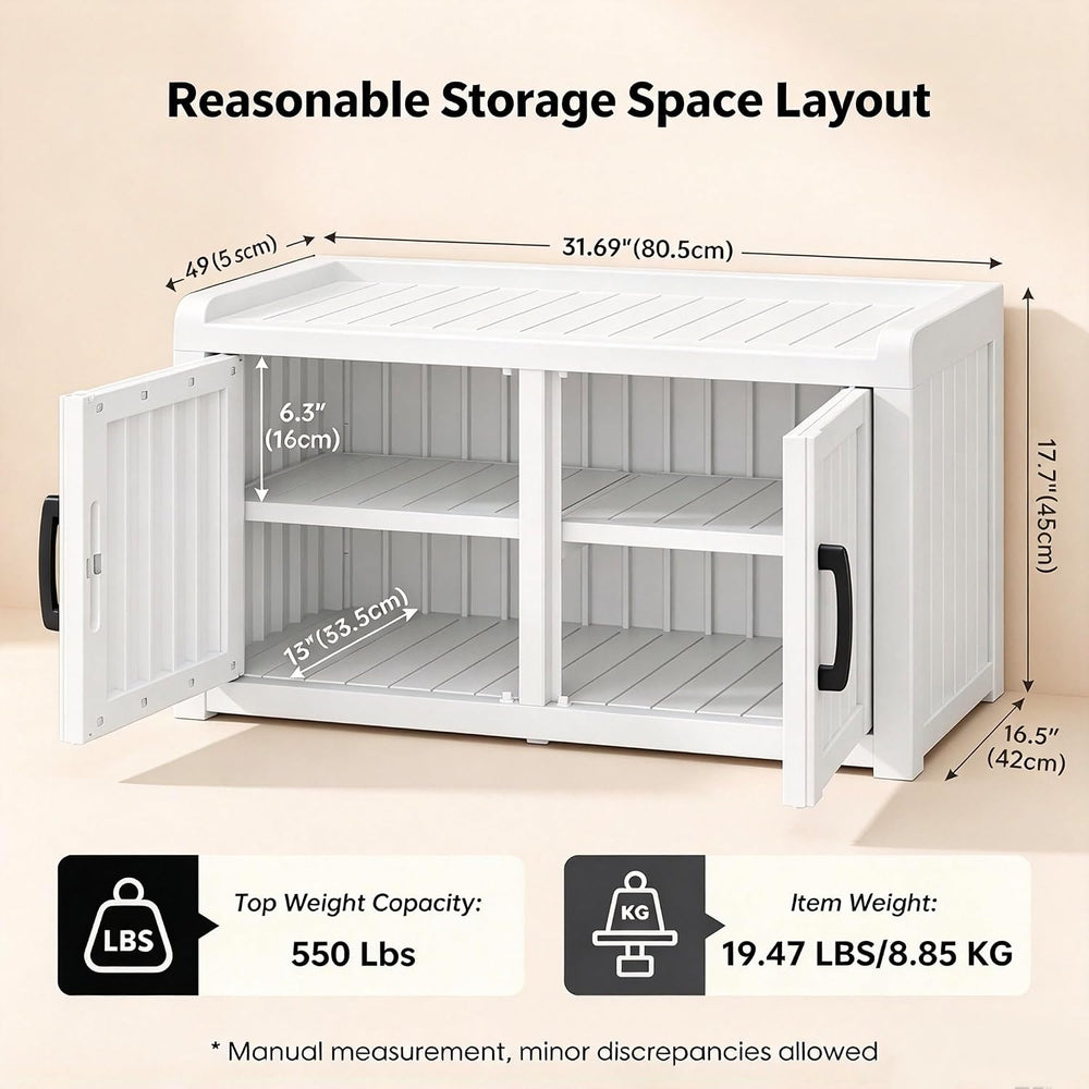 Outdoor Shoe Storage,Shoe Cabinet, Waterproof UV-Resistant Resin Shoe Bench, ...