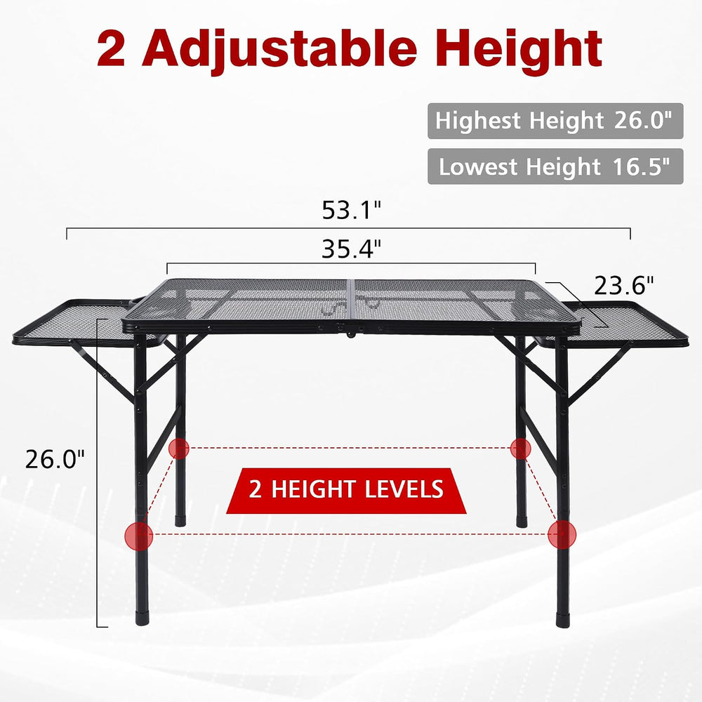 JOUYEK Folding Grill Table,3x2 FT Portable Camping Table with 2 Wing Panels