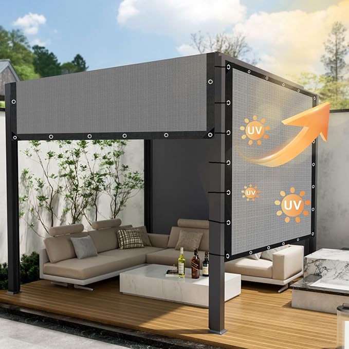 Grey Sun Shade Cloth,Pergola Shade Cover with Reinforced Grommets,90% Shade F...
