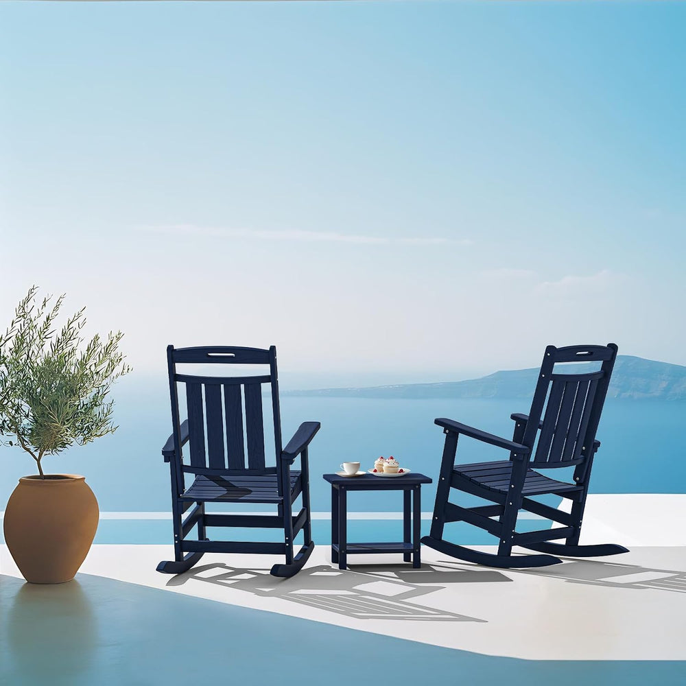 Plawdlik Outdoor Rocking Chair Set of 2, All-Weather Patio Rocker, Navy