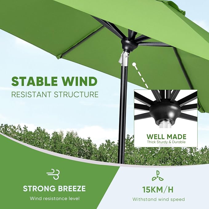 Tempera Patio Market Outdoor Table Umbrella with Auto Tilt and Crank, Large S...