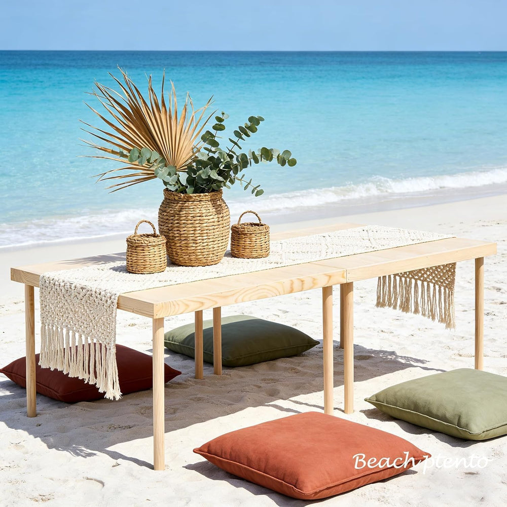 60” x 30” Boho Low Picnic Table, Foldable Solid Wood Picnic Table