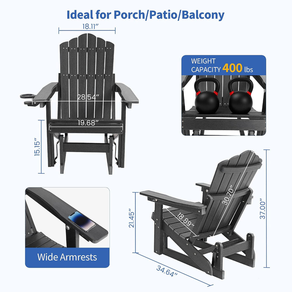 HDPE Adirondack Glider Chair Set of 2,3-Level Adjustable Backrest