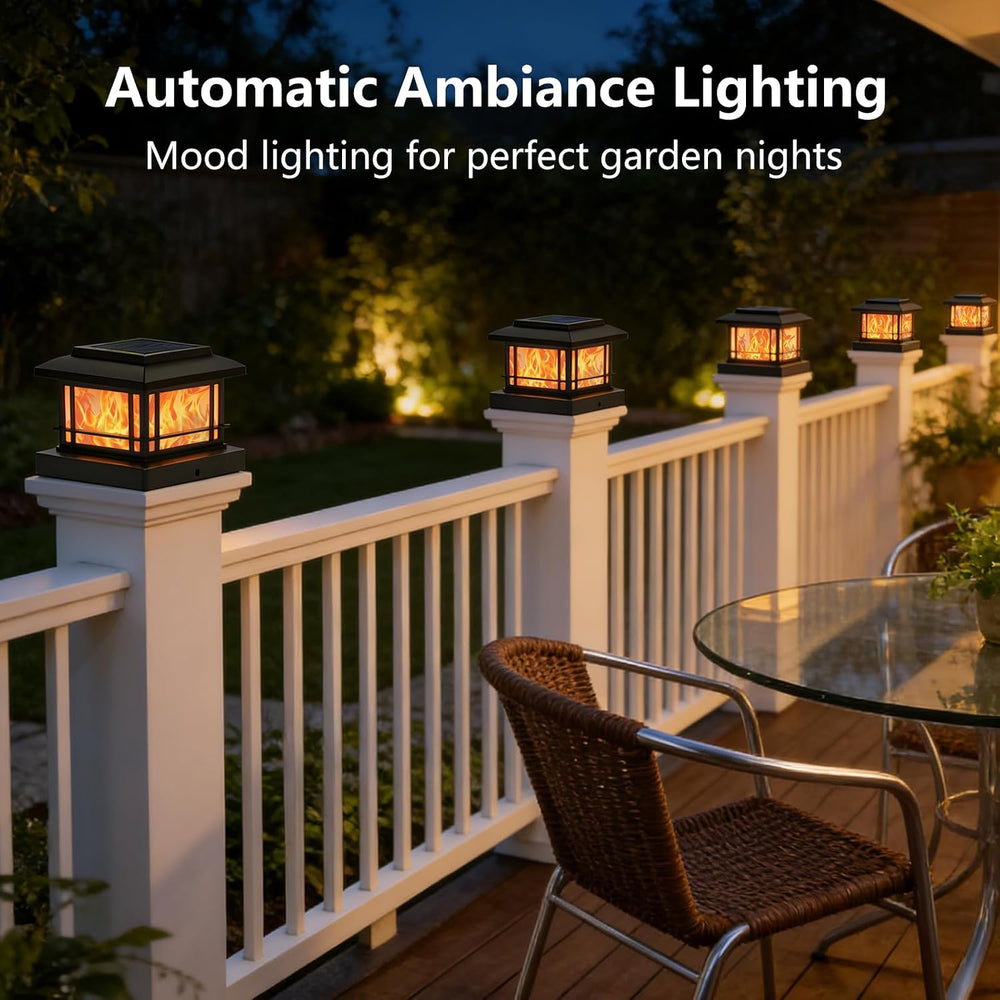 4x4 Post Solar Lights, 8 Pack Solar Post Cap Lights with Flame