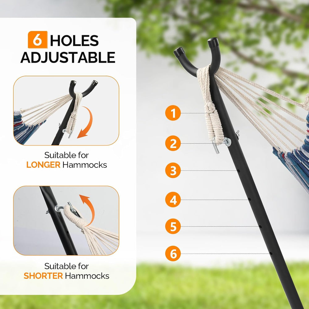 Double Hammock with 9 FT Stand Space Saving Carrying Case (Purple Blue)