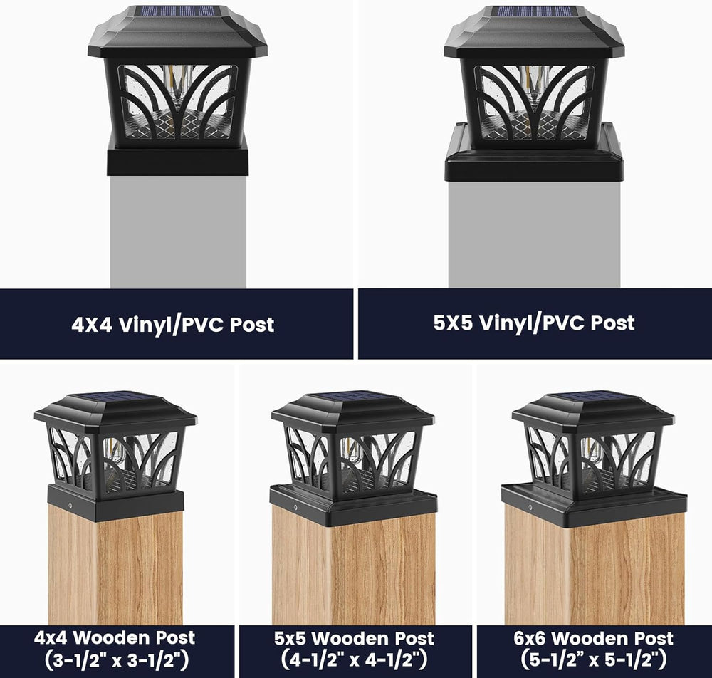 SIEDiNLAR Solar Post Cap Lights Outdoor Aluminum Glass 2 Modes 6 Pack Black
