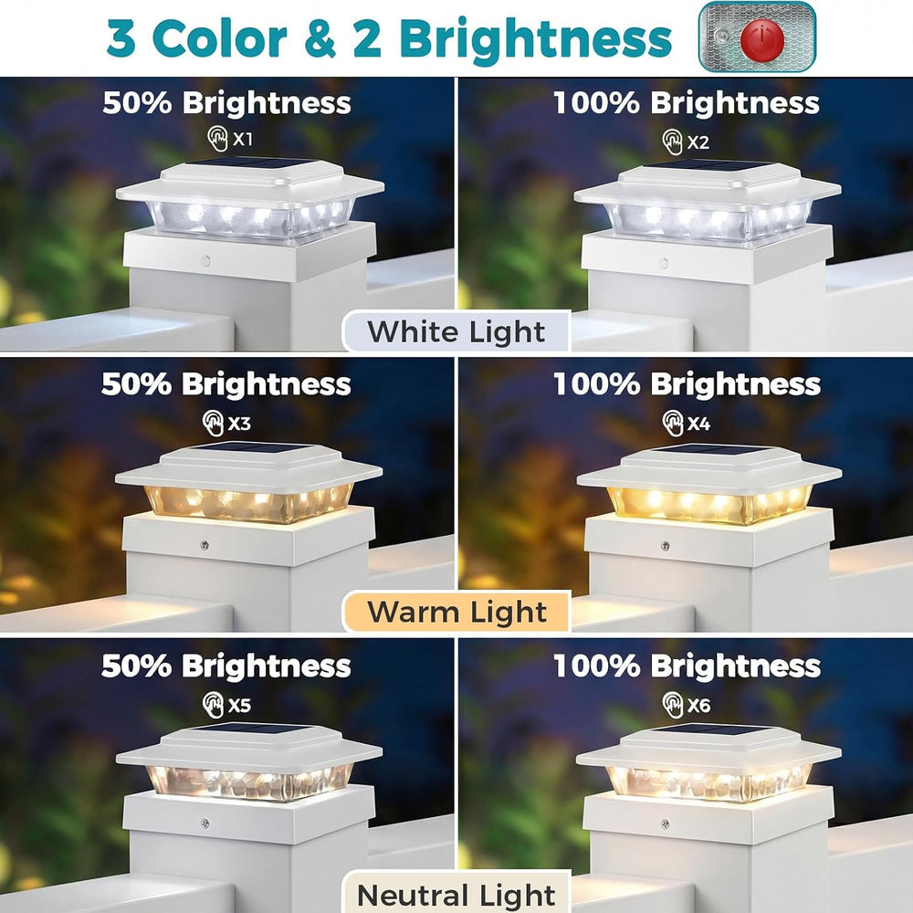 kolpop Solar Post Cap Lights Outdoor 10 Pack, 3 Color Temps&2 Brightness