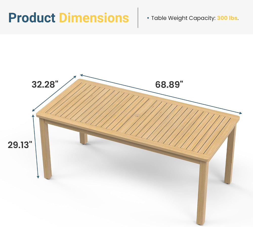 Wisteria Lane Acacia Outdoor Dining Table, 68"×32" Patio Dining Tab...