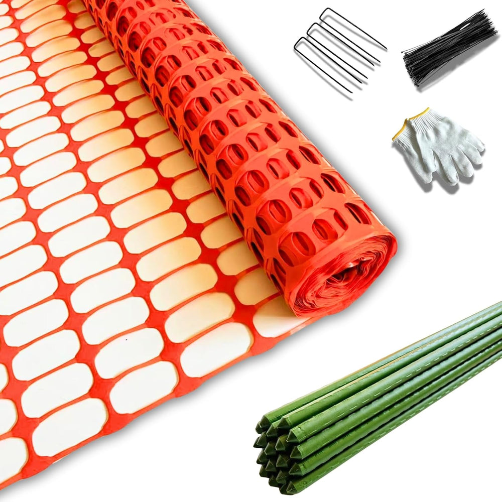 PotatoLife 23.6" x 100',Orange,Plastic Safety Fence with Stakes,Snow...