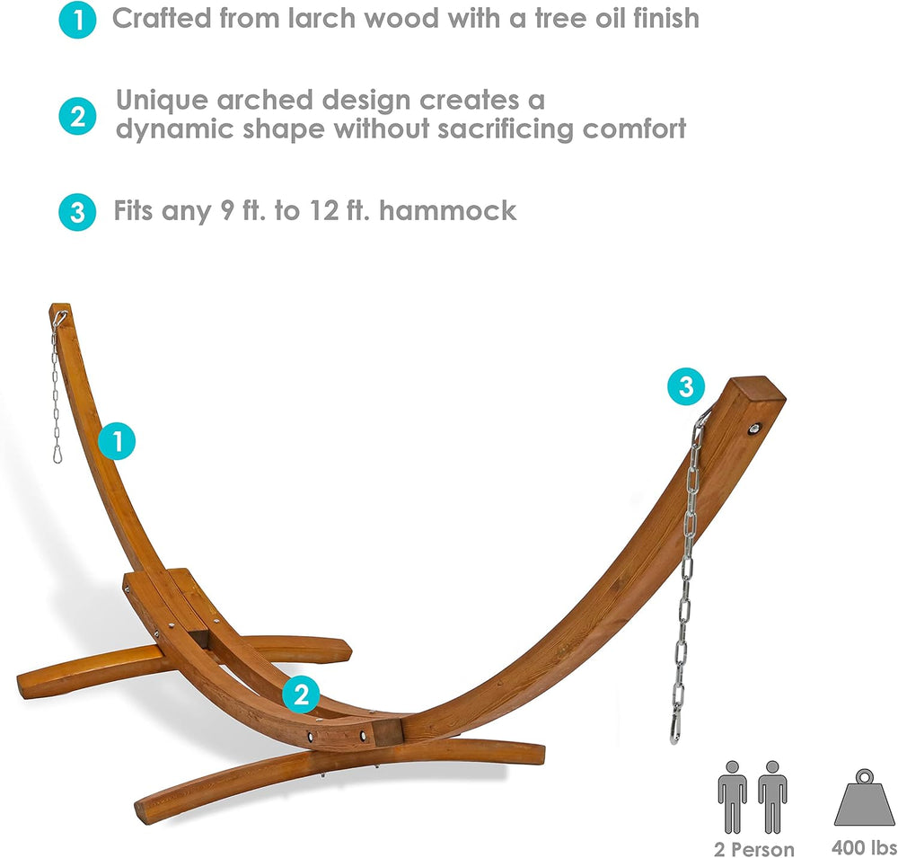 Sunnydaze Curved Wooden Hammock Stand for Outside, Heavy Duty, Large