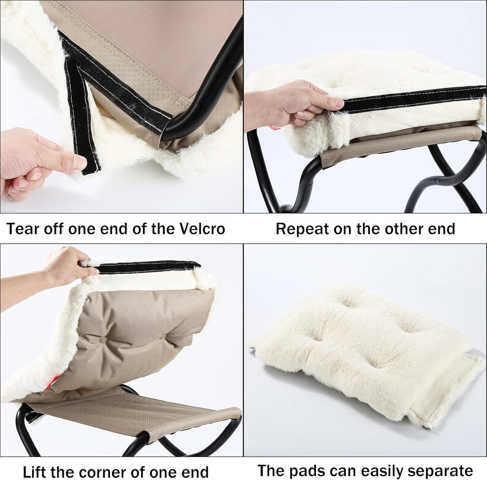 15" Faux Fur Upholstered Folding Foot Rest Stool with Metal Frame Beige