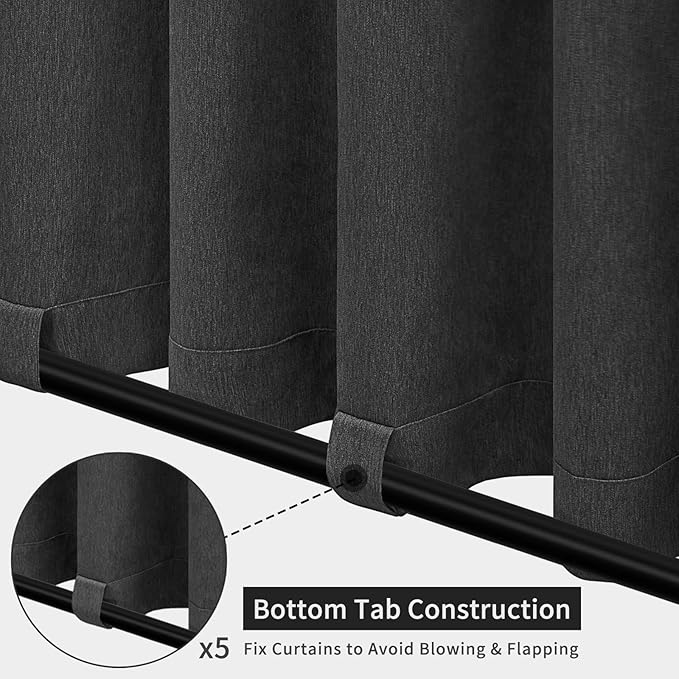 Easy-Going Linen Look Outdoor Curtains Waterproof Windproof Porch Curtains, S...