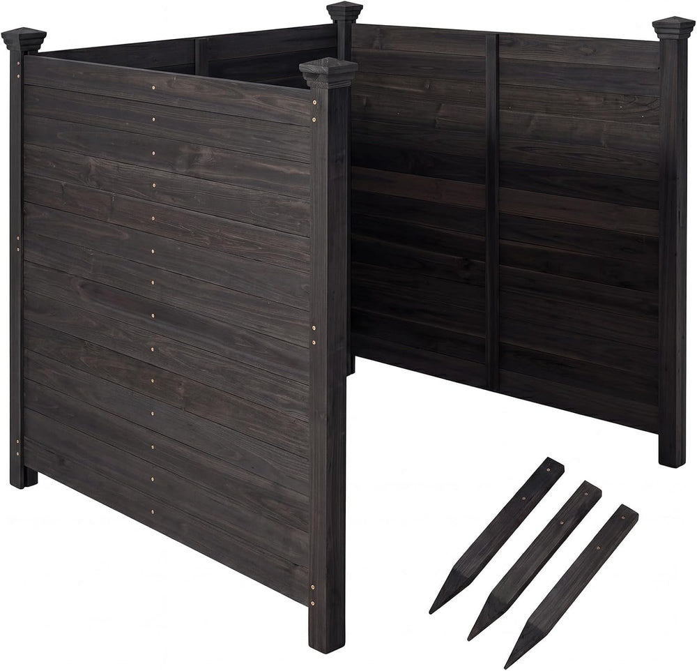 Giantex 3 Panels Wooden Privacy Fence with Stakes, 47" W x 45.5" H,...