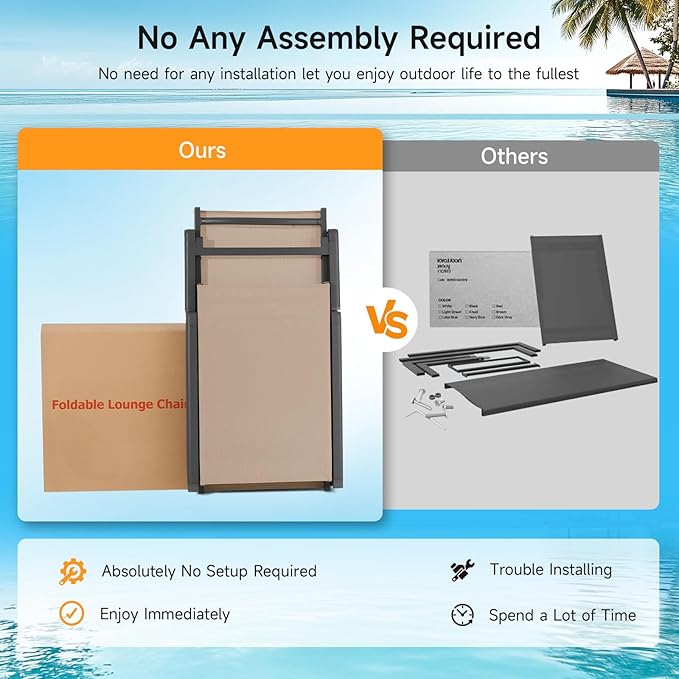 ONBRILL Aluminum Chaise Lounge Chair Outdoor, Foldable & Assembly Free Ou...