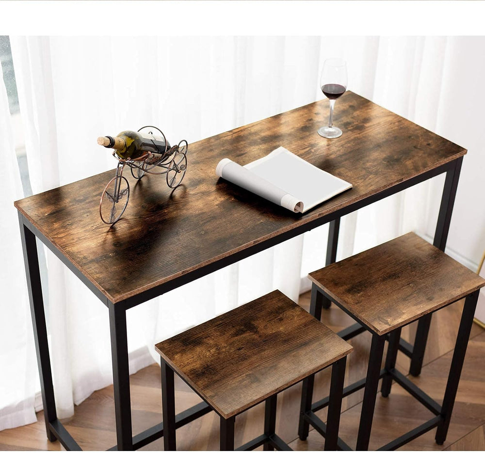 HOOBRO Bar Table and Chairs Set, 47.2” Rectangular Pub Table with 2 Stools fo...