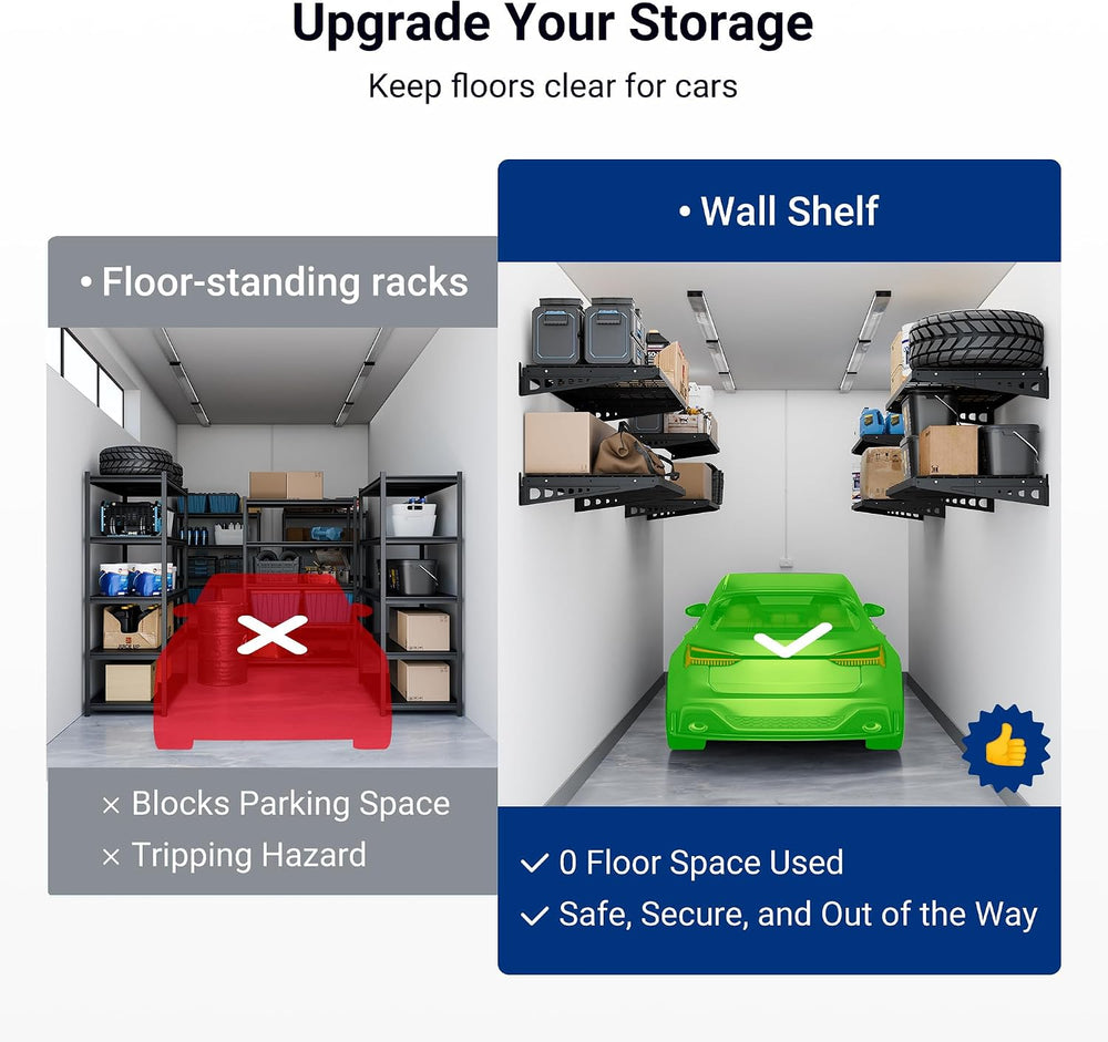 FLEXIMOUNTS 2x4ft Garage Storage, 2 Pack Garage Wall Shelving, Black