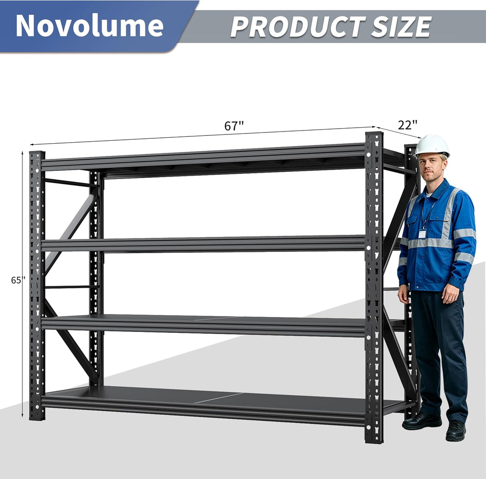 Novolume 67" W Heavy Duty Storage Shelves,4-Tier Adjustable Metal Garage...