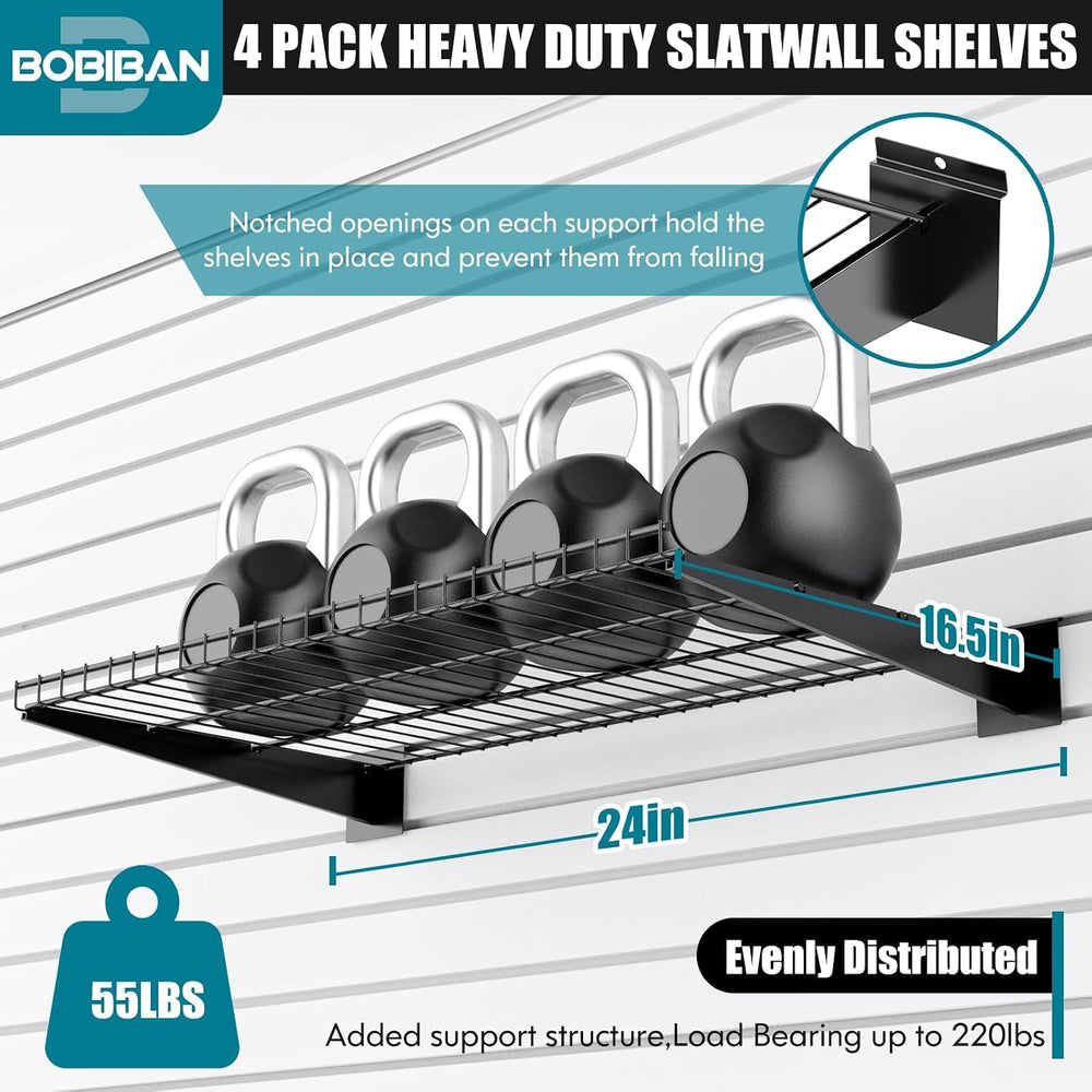 4 Pack Metal Slatwall Shelves 24X16.5 Inch, Black