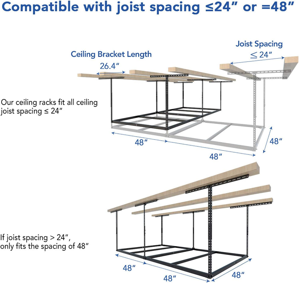 FLEXIMOUNTS 4x8 Overhead Garage Storage Rack, Without Decking, Black