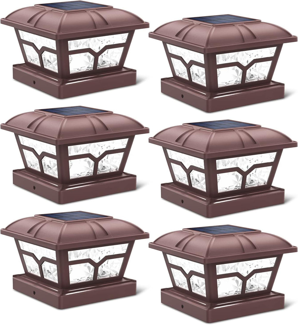 SIEDiNLAR Solar Post Cap Lights Outdoor 2 Modes, 6 Pack, Brown, Warm/White