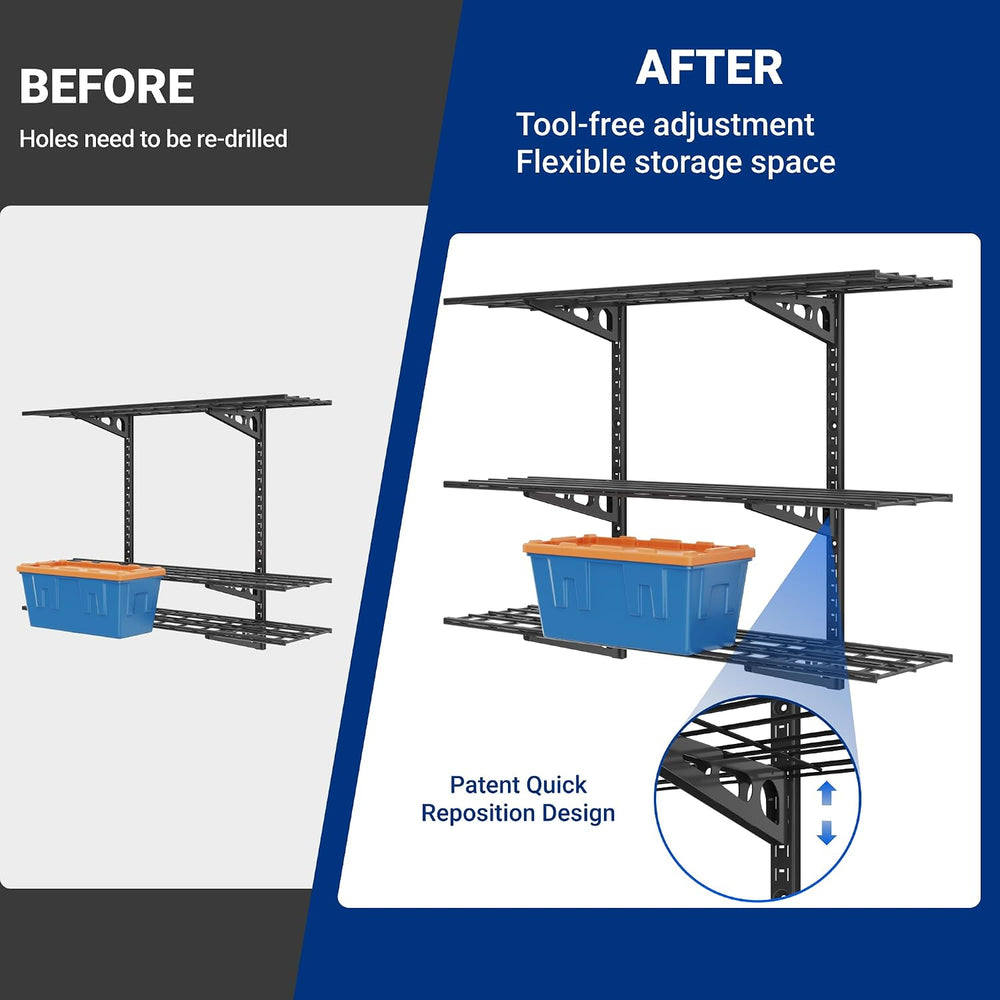 FLEXIMOUNTS 3-Tier 1x3ft Garage Storage Wall Shelving, Height Adjustable