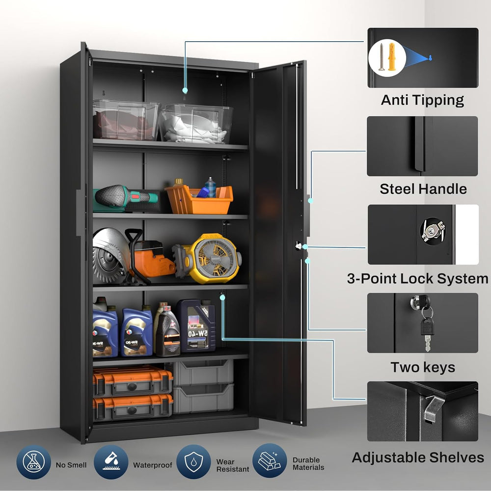 Metal Garage Storage Cabinet with Lock, 71" Tall Steel Storage Locker wi...
