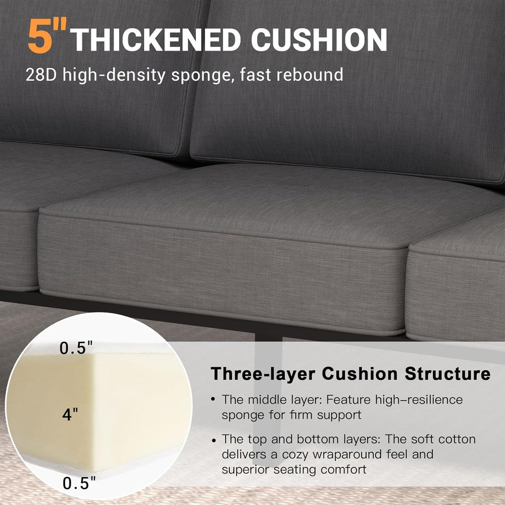 Aluminum Outdoor Loveseat, Oversized Patio Couch, Modern Sofa All Weather Met...
