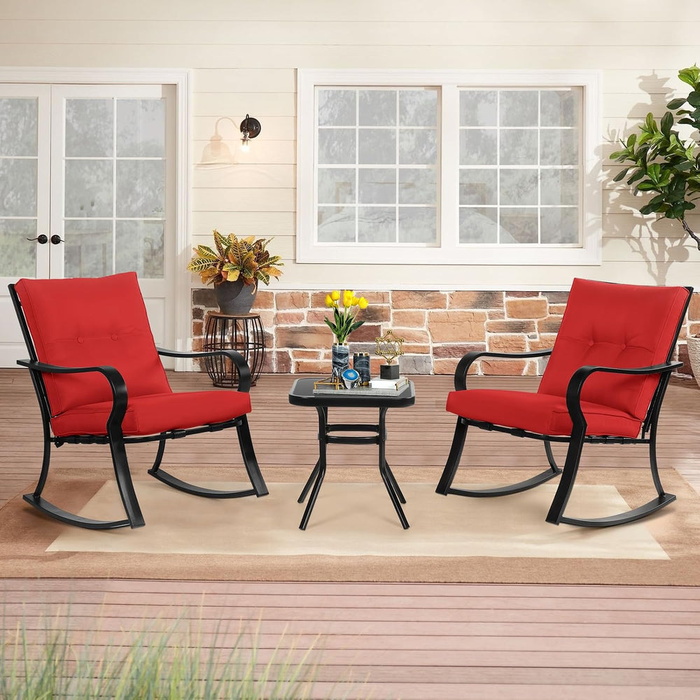 SOLAURA 3-Piece Outdoor Rocking Chairs Bistro Set, Black Iron Patio Furniture...