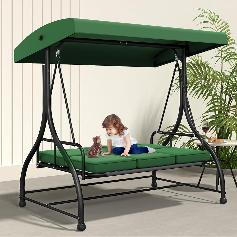 3-Seat Outdoor Porch Swing Glider with Adjustable Canopy, Patio Swings Bed wi...