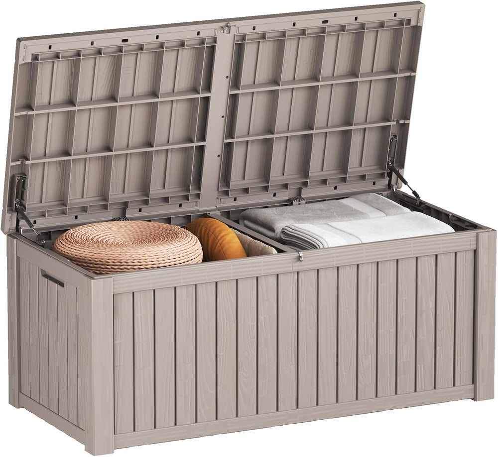 Outdoor Storage Box Waterproof, 180 Gallon Lockable Resin Deck Box Large, Pat...