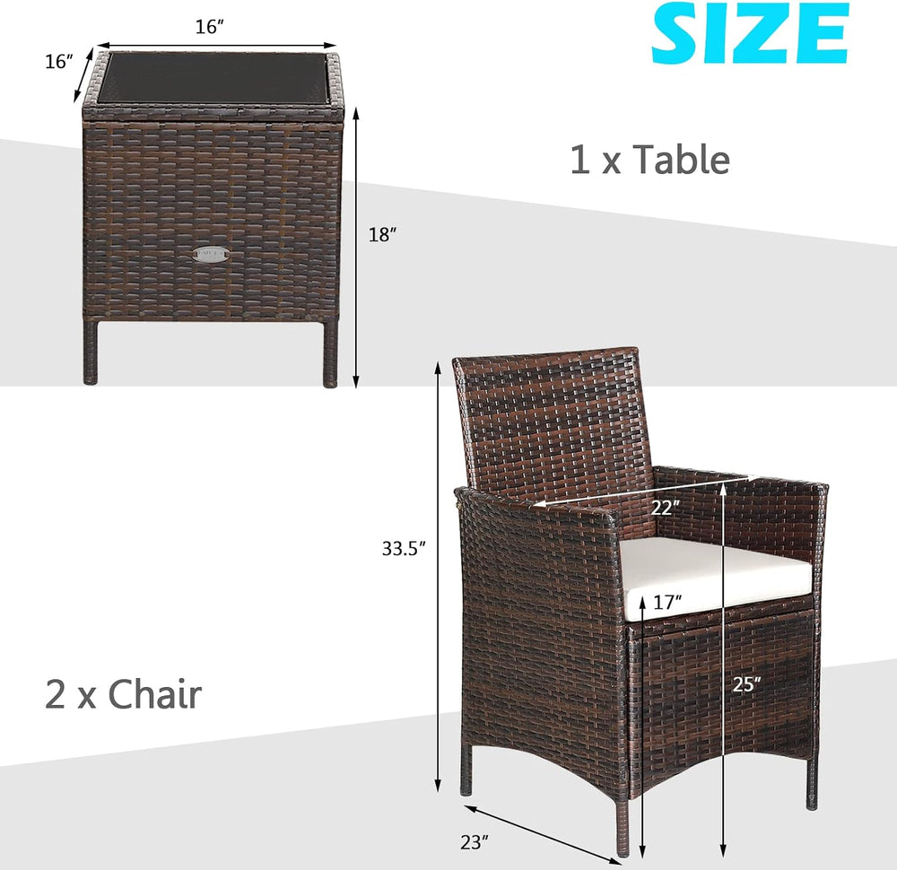 3 Pieces Patio Furniture Set, Wicker Outdoor Furniture with Water-Resistant C...