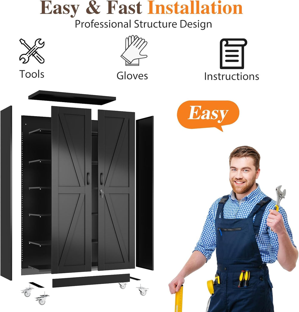 Metal Garage Storage Locker with Adjustable Shelves,71 inch H, Black
