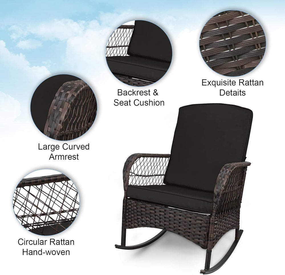 LEVELEVE 3 pcs Rocking Bistro Set Conversation Chairs PE Wicker Outdoor Rocki...