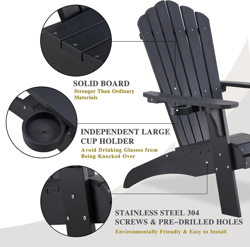 Psilvam Oversized Adirondack Chairs with Cup Holder, Black