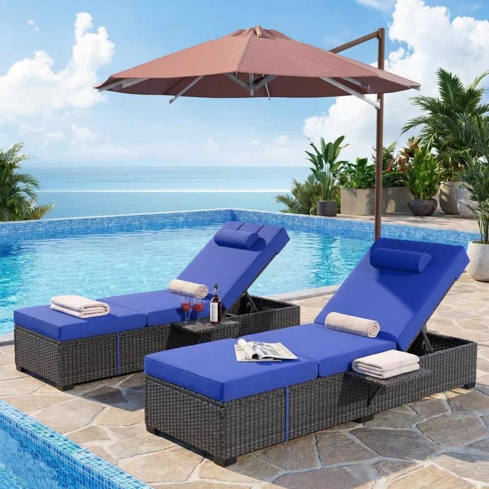 Garvee 2-Pack Adjustable Chaise Lounge Chairs with Side Table, 5-Position PE ...