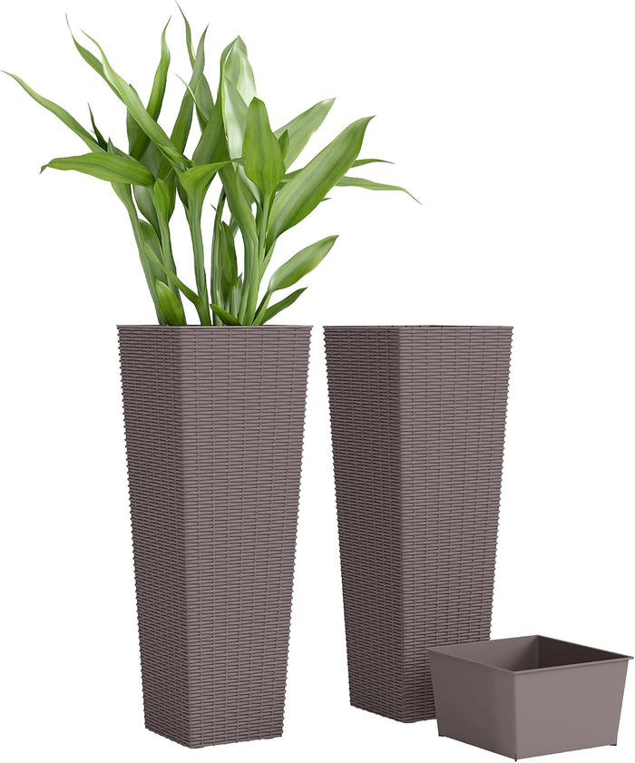 Outsunny 23.6 Inch Tall Planters for Outdoor Plants Set of 2, Brown