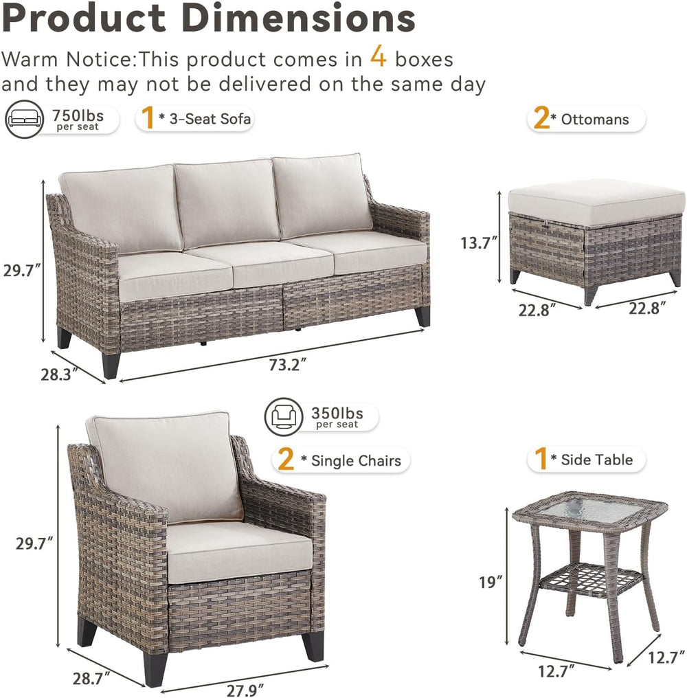 Buenhomino Outdoor Patio Furniture Set-PE Wicker Sofa Couch with Ottomans Com...
