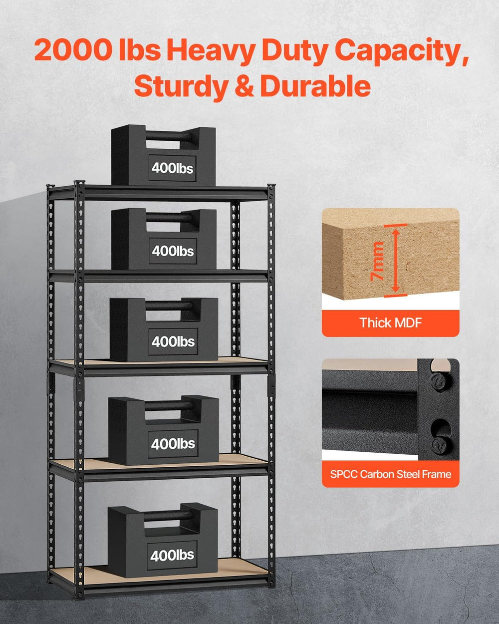 VEVOR Garage Shelving 5-Tier Adjustable Storage Shelf 2000 lbs 16"x32&qu...