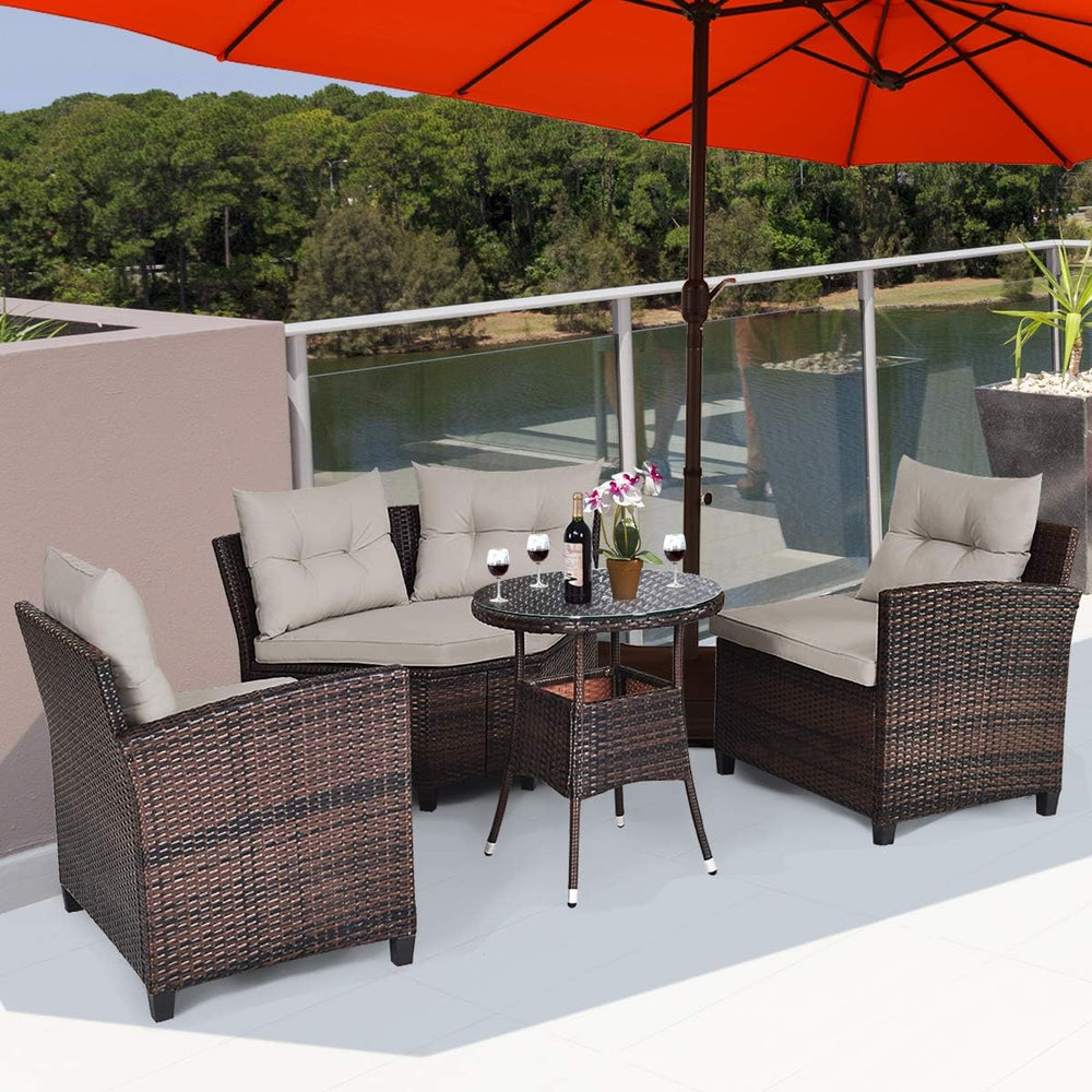 HAPPYGRILL 4 Pieces Patio Furniture Set Outdoor Rattan Wicker Conversation Se...