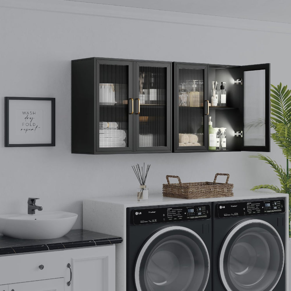 Black LED Wall Storage Cabinets with Adjustable Shlelf