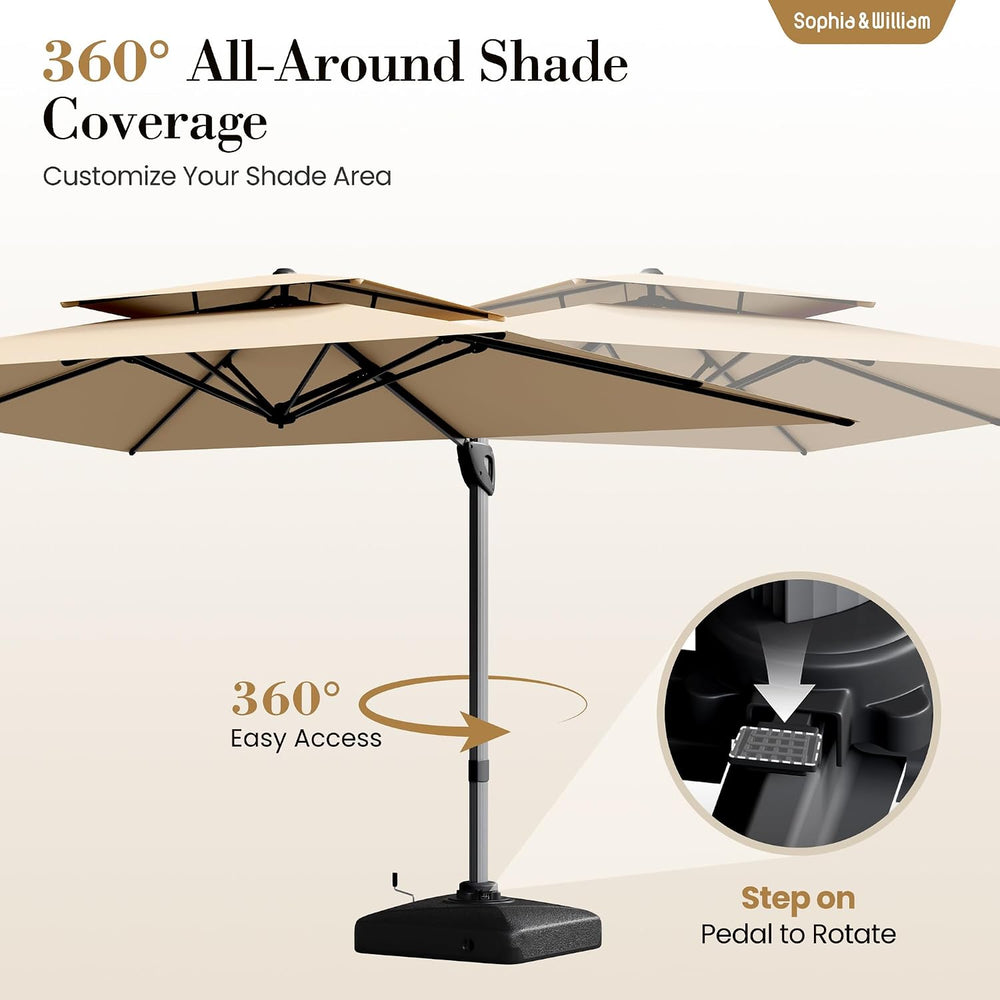 10'x 13' Cantilever Patio Umbrella with 360° Rotation & Base, Beige