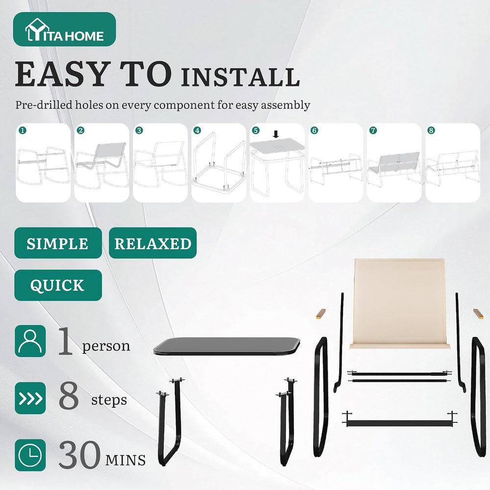 YITAHOME 4 Pieces Patio Furniture Set, Textilene Patio Set w/Wooden Armrest R...
