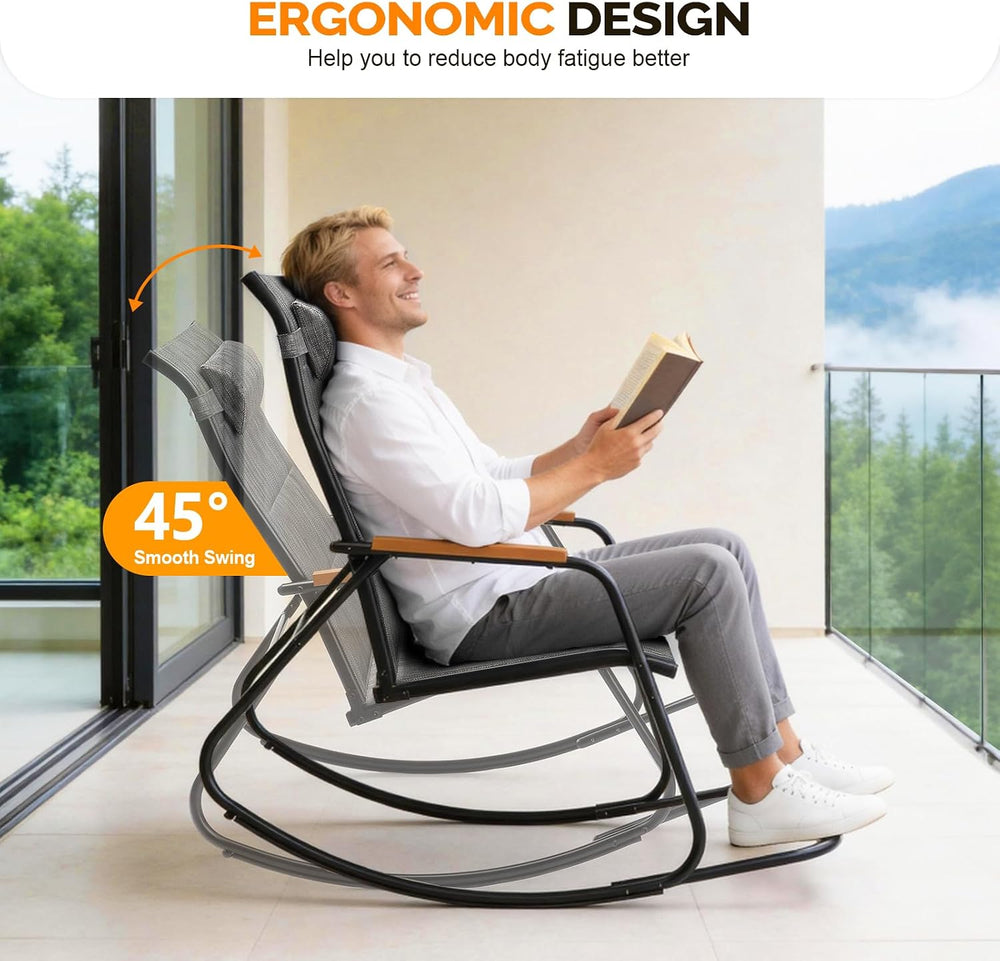 VINGLI Outdoor Rocking Chair, Textilene Mesh Patio Rocker, Outdoor Rocker wit...