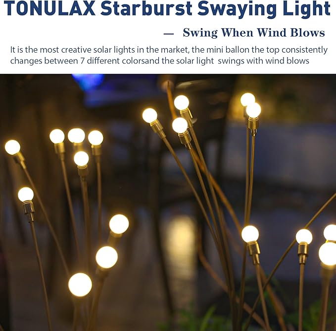 TONULAX Solar Garden Lights - Upgraded Solar Swaying Light, Sway by Wind, Out...