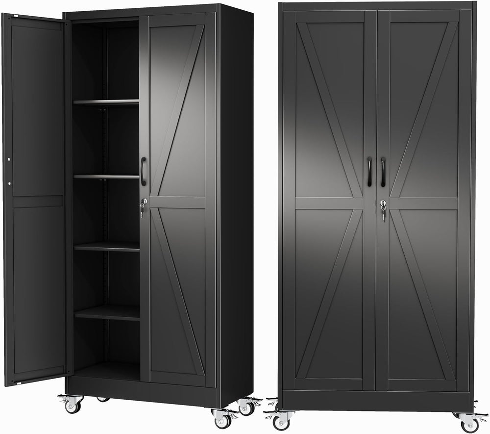 Metal Garage Storage Locker with Adjustable Shelves,71 inch H, Black