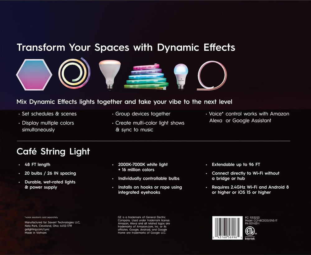 Cync GE Dynamic Effects Smart Cafe Lights, Color Changing Patio String Lights...