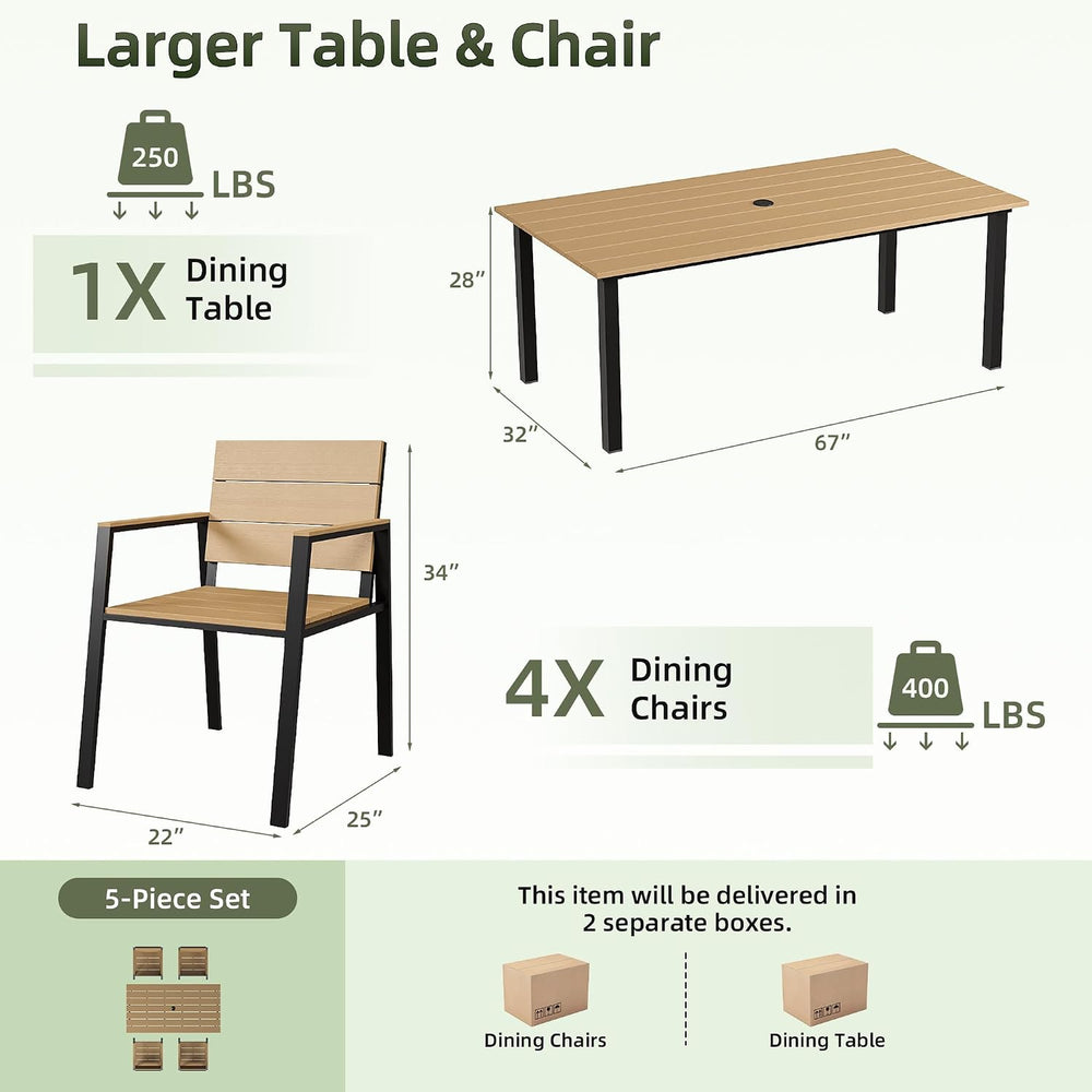Outdoor Table and Chairs for 4 Aluminum Patio Dining Set with Umbrella Hole