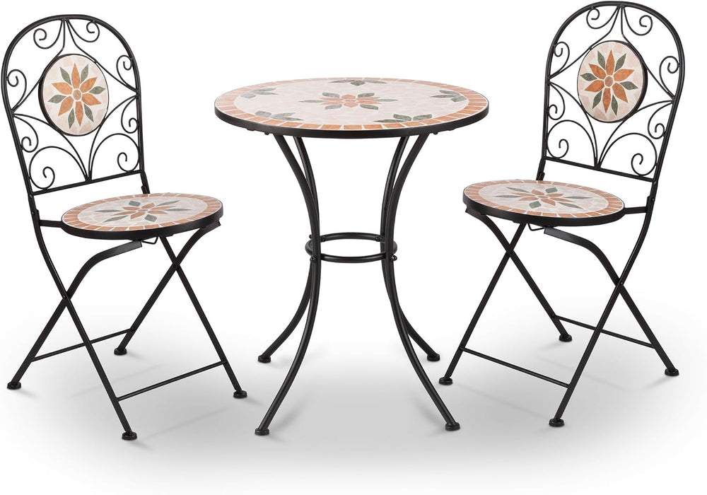 Alpine Corporation Indoor/Outdoor 3-Piece Mosaic Bistro Set Folding Table and...